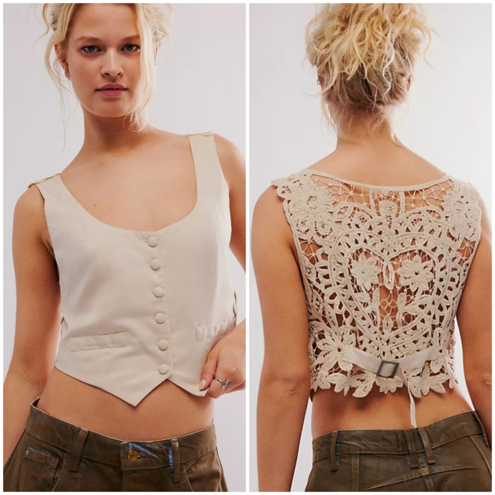 NWT FREE PEOPLE -Sz S- Vest, Crochet Ivory